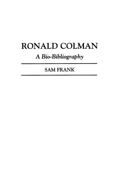Book cover: Ronald Colman - A Bio-Bibliography